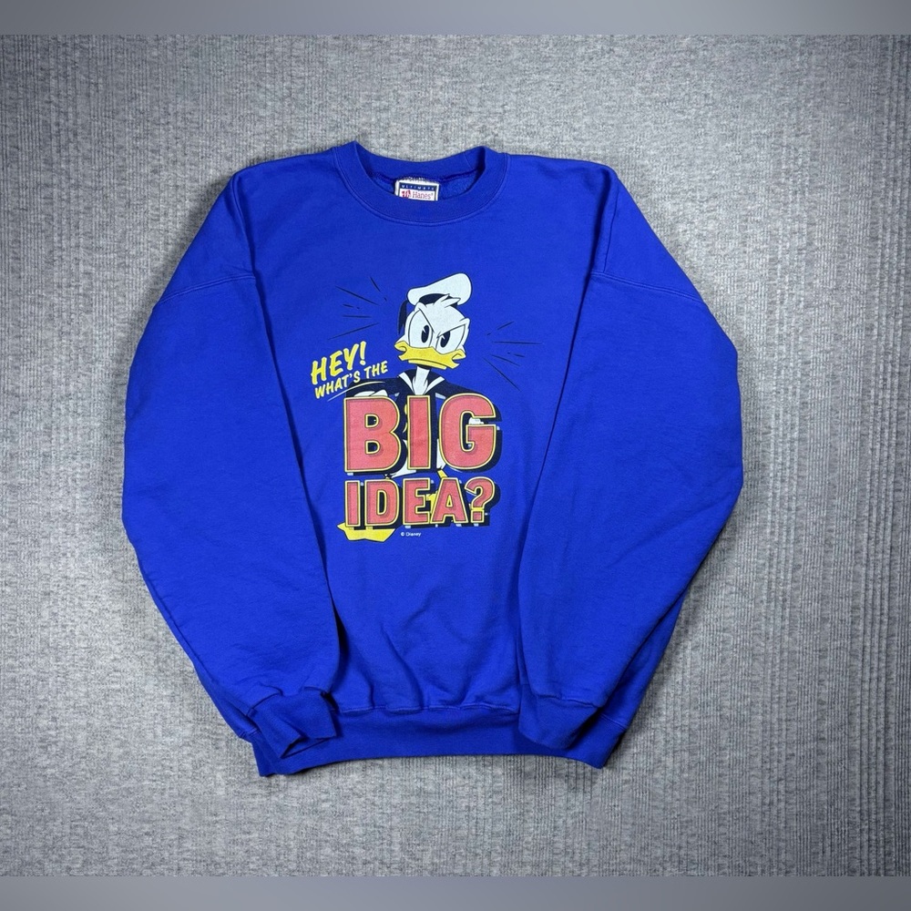 Vintage Disney Crewneck Donald Duck Sweatshirt Mens XL Blue Cartoon Hanes 90s
